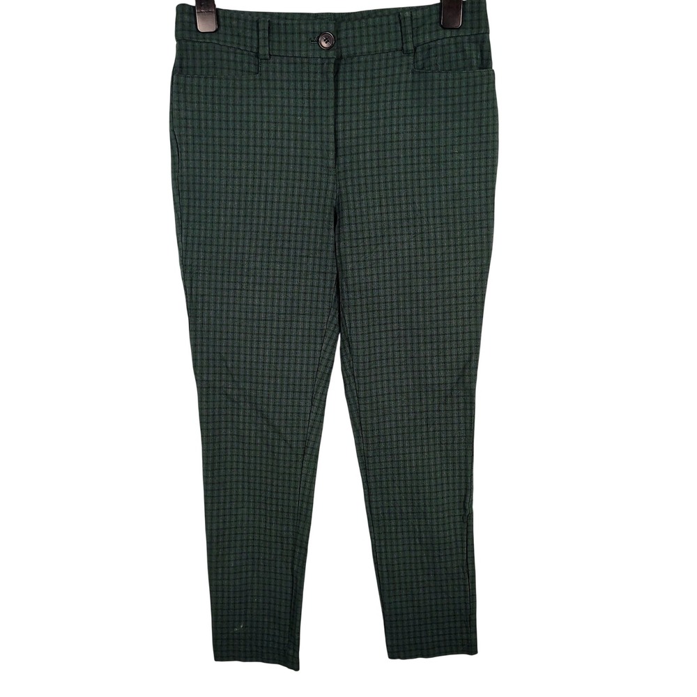 LOFT Womens SZ 6 The Sutton Skinny Pants Green Plaid Dark Academia Office Wear